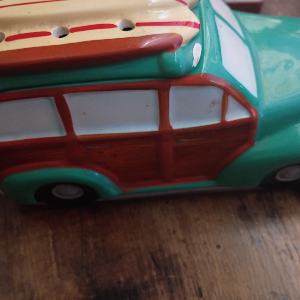 Green and Brown Toy Car with Surfboard